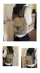 Minimalist solid color drawstring backpack for women casual commuter daily small travel daypack