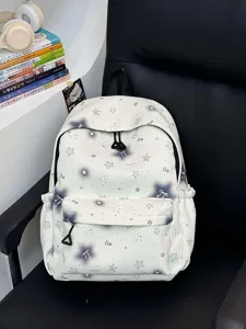 Cute starry print school backpack for students, fresh sweet daily casual daypack detail view.