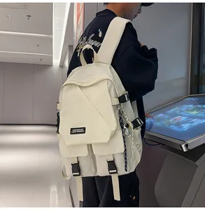 Tactical style large capacity casual travel backpack in off-white for students and daily use.