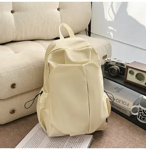 Minimalist beige canvas backpack large capacity school travel bag daily rucksack