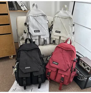 Tooling style student backpack large capacity plaid casual travel daypack for men and women