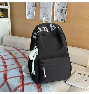 Zaino scolastico nero casual per ragazze, leggero stile ins, ideale per studenti.