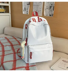 Zaino bianco casual per donna studentessa stile ins borsa scolastica semplice quotidiana
