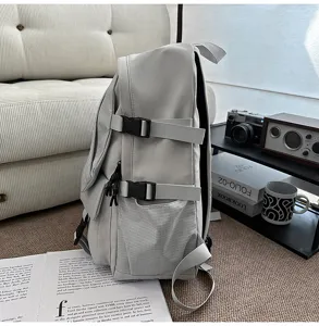 Casual tactical backpack for students, large capacity grey travel daypack bag detail.