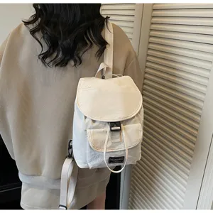 Korean minimalist solid color drawstring backpack women casual commuting lightweight daypack