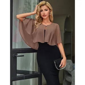 Women Casual Chiffon Shawl Cover Up Thin Sheer Cape Wedding Party Summer Beach Sun Protection Cardigan Top One Size