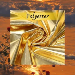 Gold metallic polyester fabric for cloak dress sewing and DIY craft clothing projects.