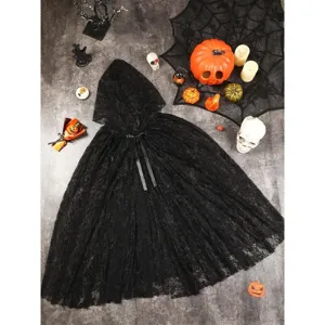 Cape à capuche en dentelle noire pour femmes costume de sorcière d'halloween cape gothique.