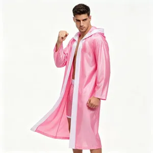 Men's satin boxing robe hooded cloak with shorts for martial arts, fighting and training.