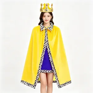 Adult Halloween yellow velvet cape and crown costume set, perfect for cosplay stage party.