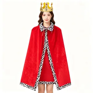 Halloween red velvet cape with dalmatian print trim and golden crown queen costume for women