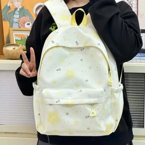Waterproof Nylon Student Backpack Cute Star Print Casual School Bag For Teen Girls Fashion Bookbag Travel Daypack