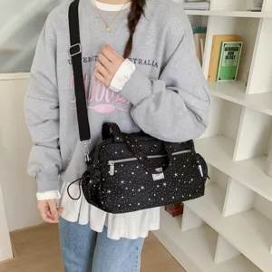 Large capacity black star print shoulder bag casual crossbody tote for women daily commute