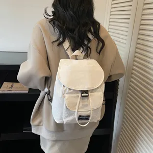 Minimalist Solid Color Drawstring Backpack Women Casual Nylon Waterproof Commuting School Travel Lightweight Small Daypack