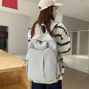 Japanese style casual backpack large capacity student school bag lightweight daily travel grey check