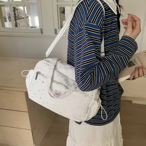 Large capacity student shoulder bag tote bag white star print casual commuter handbag new
