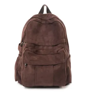 Vintage brauner Wildleder Damen Rucksack mit grosser Kapazitaet fuer Schule und Alltag