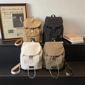 Korean style solid color minimalist drawstring backpack, casual daily lightweight shoulder bag.