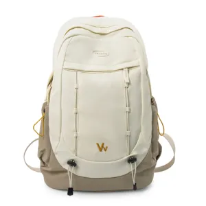 Large capacity stylish color-block student backpack for daily school and outdoor hiking.