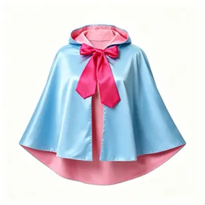 Blue hooded cape with pink lining and bow for cosplay costume party Halloween event apparel