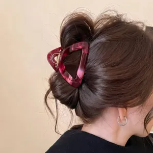 Minimalist marbled triangle hair claw clip for women, elegant back head hair accessories.