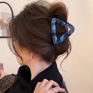 Blue marbled triangle hair claw clip for women elegant fashion hair styling accessories