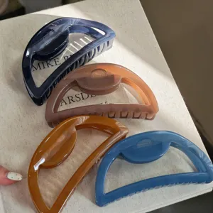 Large half-circle hair claw clips set stylish resin shark clips for women thick hair styling
