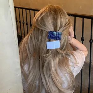 Set di fermagli per capelli in acetato rettangolari, vista posteriore elegante con mollette.
