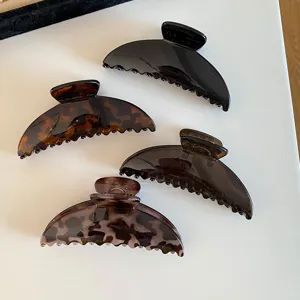 Vintage Grote Luipaardprint Haarklem Hars Haaienhaak Franse Haaraccessoires Voor Dames Dagelijkse Styling