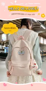 Joli sac à dos rose pour femme et étudiante avec broderie d'ours mignonne et pendentif.