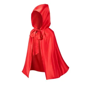 Red hooded cape for medieval cosplay, Halloween costume, and theatrical stage performance.