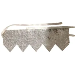 Silver sequin crown party hat accessory with ribbon ties for cosplay and festival events.