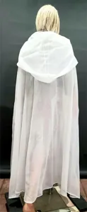 White hooded chiffon cape for women, lightweight summer sun protection cloak and Halloween costume.