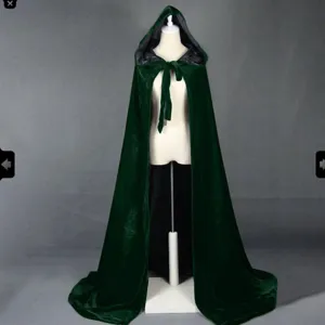 Cape longue à capuche en velours vert foncé costume de fête d'Halloween vêtement élégant