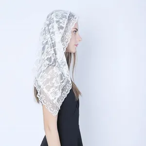 White lace veil head covering floral mantilla scarf bridal wedding church veil for women