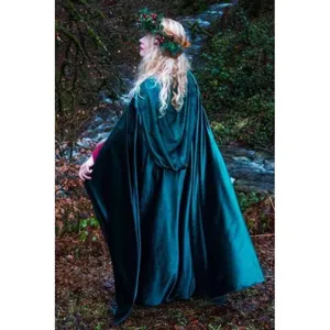 Women Winter Long Hooded Cloak Velvet Cape Christmas Stage Performance Cosplay Party Costume Solid Color Warm Outerwear