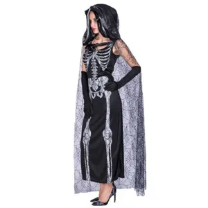 Halloween costume de squelette noir longue cape à capuche avec cape en toile d'araignée