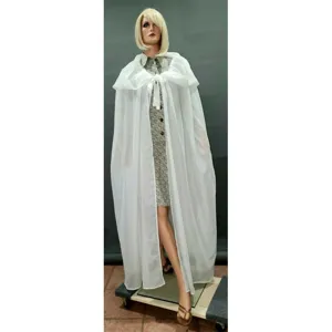 White sheer chiffon hooded cape cloak lightweight summer sun protection beachwear costume
