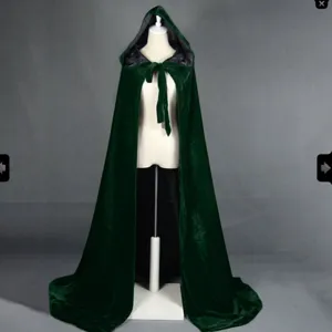 Cape à capuche en velours vert foncé, manteau double couche chaud pour fête d'Halloween.