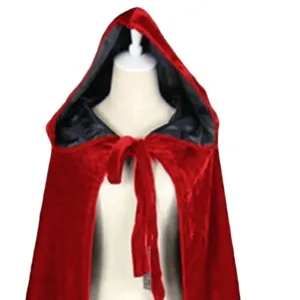 Cape à capuche en velours rouge pour fête costumée d'Halloween, design double couche élégant.