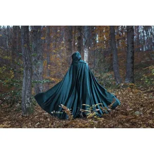 Dark green velvet hooded cloak long cape for Christmas party stage performance cosplay costume