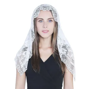 White lace veil mantilla bridal wedding head covering embroidered lace scarf shawl wrap