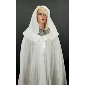 Women white hooded chiffon cape summer sun protection sheer lace cloak Halloween costume