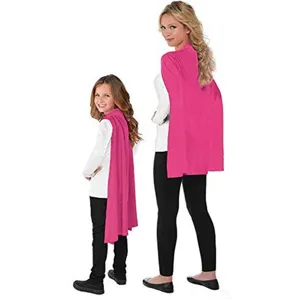 Pink short cape cloak without hood, lightweight costume shawl for women and kids daily wear.