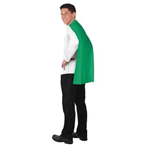 Short green costume cape detail view, lightweight fabric for Halloween party dress-up.