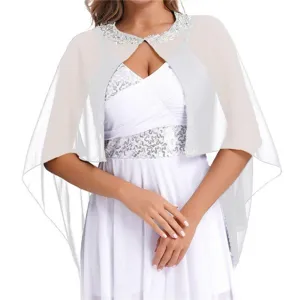 Capa de novia de gasa transparente con elegante cuello de cuentas, chal de fiesta ligero.
