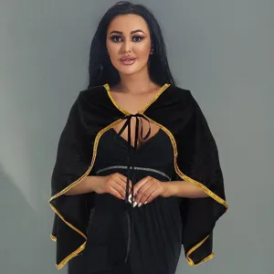 Cape femme en velours noir avec bordure dosee cape sans capuche pour fete de Halloween