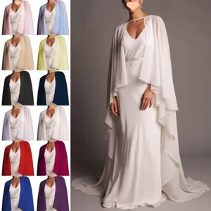Elegant long chiffon bridal cape solid color flowing bridesmaid shawl elegant evening wrap