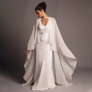 Elegant women solid color chiffon long cape shawl for wedding bridesmaid evening party.