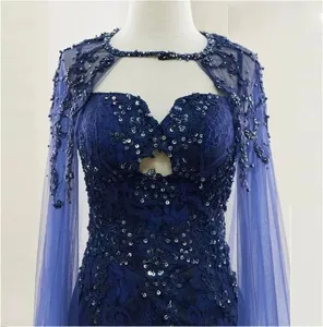 Dunkelblaue Brautkleid Umhang Netto Pailletten Perlen Bolero Abendparty Schal Bekleidung
